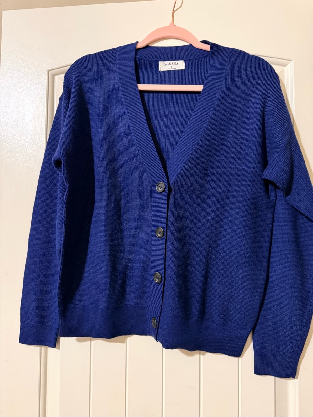 Zenana Women's Royal Blue V-Neck Button Cardigan Sweater. NWOT